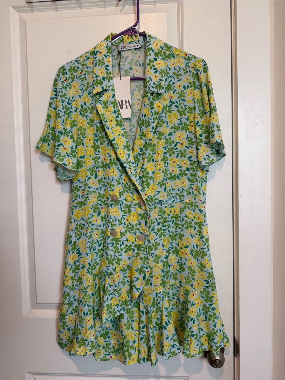 Zara Mint Green and Yellow Floral Mini Wrap Dress